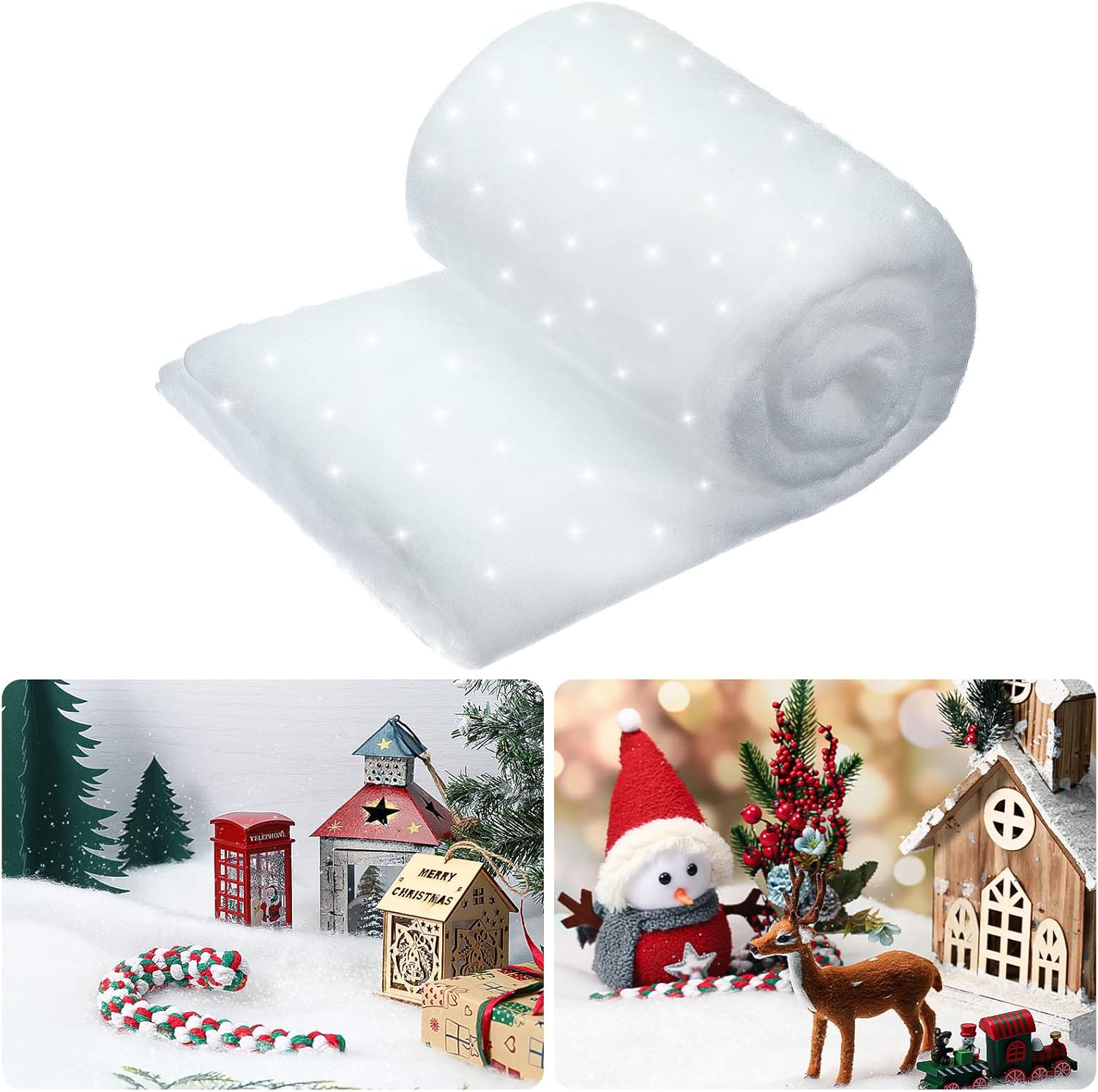 Artificial Snow - Christmas Snow Blanket Roll Glitter Snow Blanket Fake Snow Blankets for Christmas Village Artificial Snow Carpet Artificial Snow Blanket Fluffy Fake Snow for Xmas Decoration(1 Pack,2.6 x 7.8 Ft)