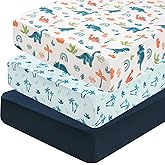 david's kids 3 Pack Fitted Crib Sheets, Ultra Soft Breathable Comfortable Baby Sheet Set for Boys Girls Neutral, 28x52 Inch Fits Standard Crib and Toddler Mattresses, Dinosaur Blue
