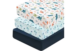 david's kids 3 Pack Fitted Crib Sheets, Ultra Soft Breathable Comfortable Baby Sheet Set for Boys Girls Neutral, 28x52 Inch Fits Standard Crib and Toddler Mattresses, Dinosaur Blue