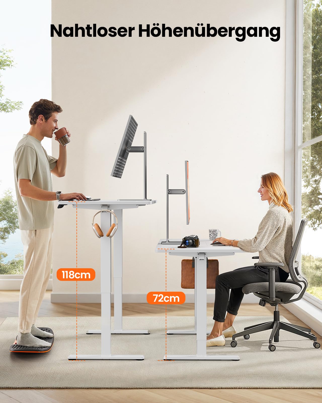 ErGear Elektrisch Höhenverstellbarer Schreibtisch 140x70 cm, Schreibtisch Höhenverstellbar mit 4 Memory-Funktion, Gaming Tisch mit Vierteilige Tischplatte 3
