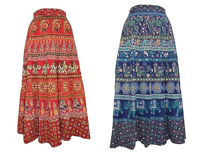 Buy Outer Wear Printed Cotton Multi Color Wrap Around Long Skirts Combo