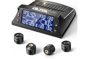 GUTA RV Tire Pressure Monitoring System, RV TPMS with 4 Sensors (0-188 PSI), Solar Charging, 6 Alarm Modes, Auto Sleep Mode, LCD Display, Tire Pressure Monitor System for RV/Trailer/SemiTruck
