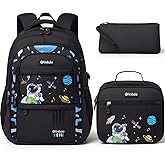 Fimibuke Backpack for Boys - 3 PCS Waterproof Boy Backpack Set with Lunch Box & Pencil Pouch for Kindergarten to Middle School, Age 5+, Space Black