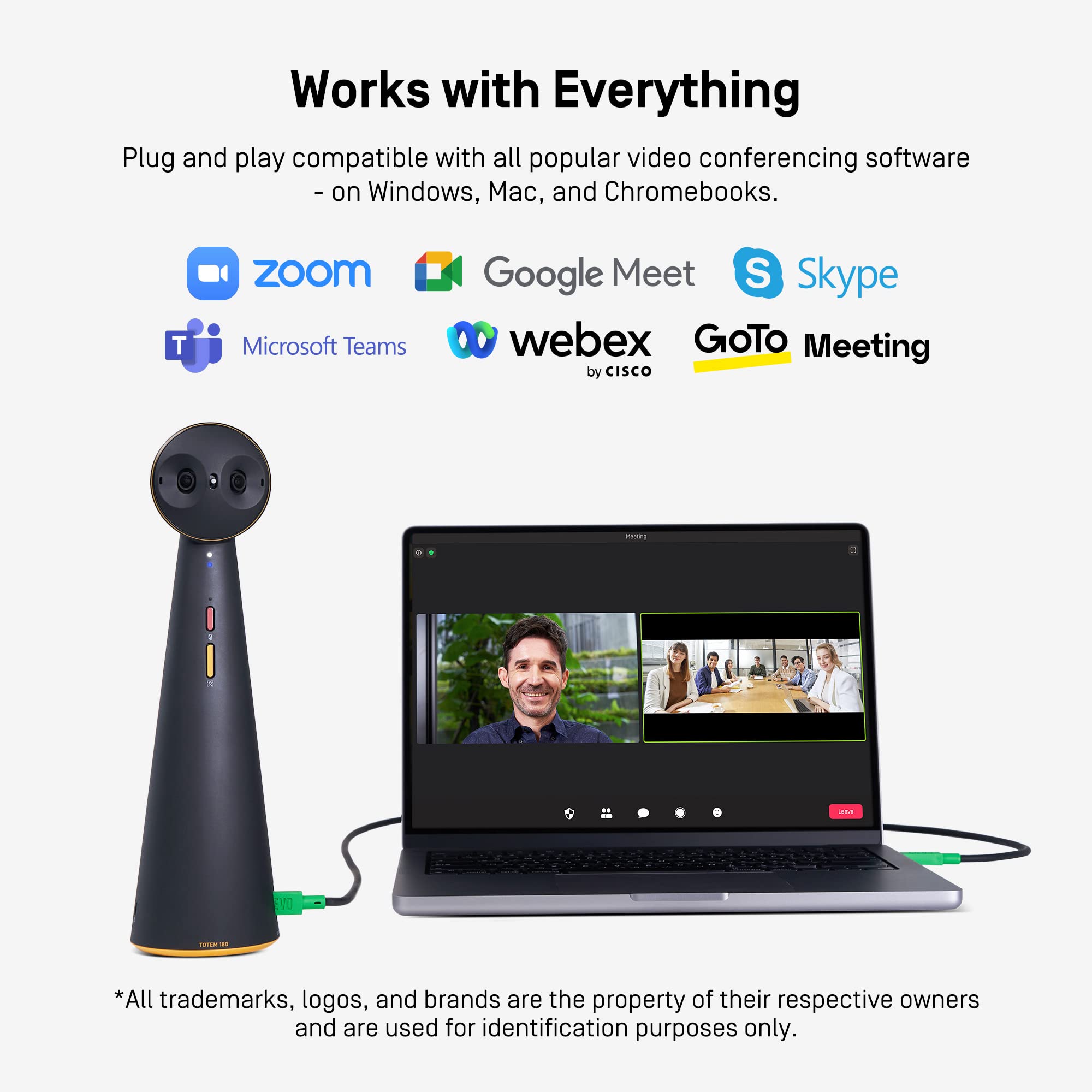 IPEVO Totem 180 4K Panoramic Video Conference Camera w/ 180° & 120° View, Premium Webcam, Full Room Coverage, AI Auto Framing, Noise Reduction Mics, Plug-and-Play USB-C, Remote Hybrid Learning