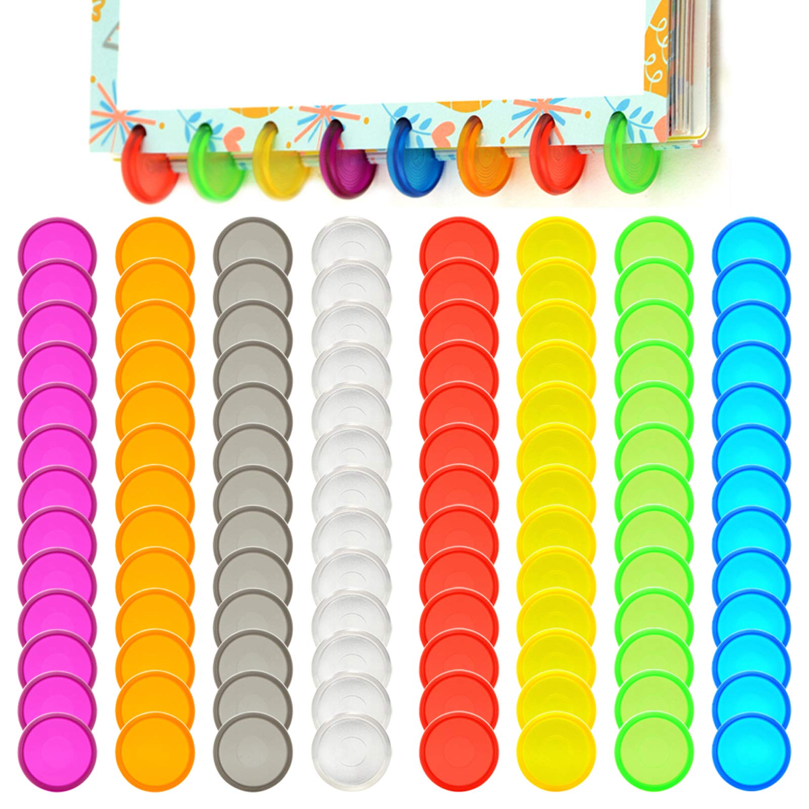 Haploon 104 Pieces Mini Plastic Book Binding Discs, 8 Colors Binding Ring Discs Expansion Discs Mushroom Hole Loose Leaf Ring Round Binding Mini Disc Buckle Hoop for DIY Notebooks Planners