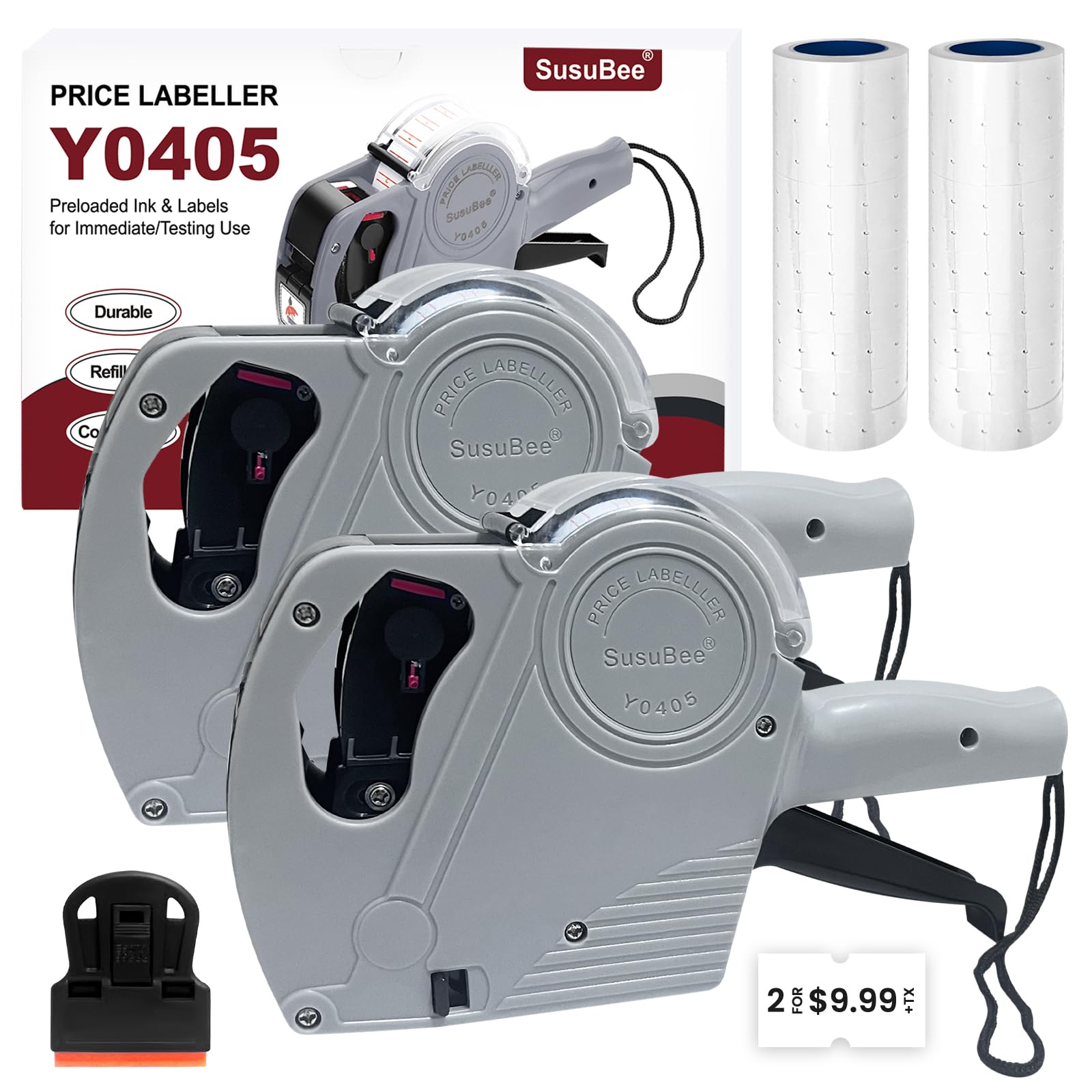 Photo 1 of 2 Pack Price Gun - 1 Line Label Pricing Gun with 10,000pcs White Labels Handheld Date Code Prices Labels Maker with Pre-Loaded Inks & Label Remover for Retails, Yard Sales, Groceries, Supermarket