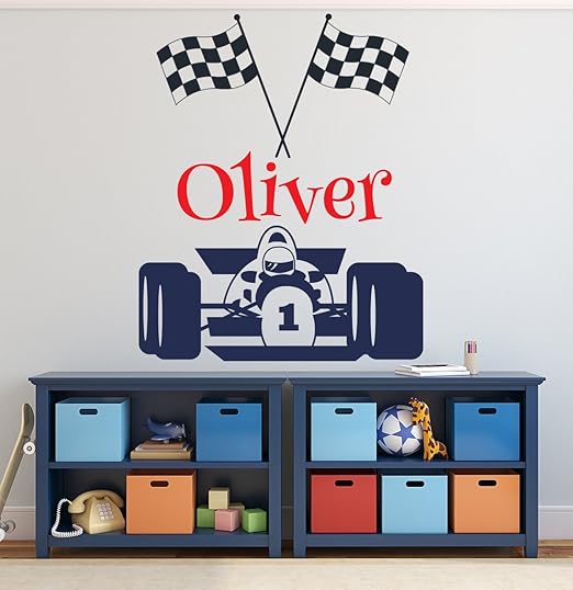Amazon Com Personalized Racing F1 Car Wall Decal Sport Race Nursery Baby Room Art Decor Vinyl Mural Sticker Ld31 22 W X 26 Home Kitchen