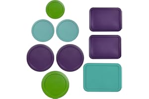 MRX SOLUTIONS Replacement Lids for Pyrex Containers (1) 1-Cup Green (2) 2-Cup Turqoise (2) 4-Cup Purple (1) 7-Cup Green (2) 3-Cup Purple (1) 6-Cup Turqoise Round Rectangle