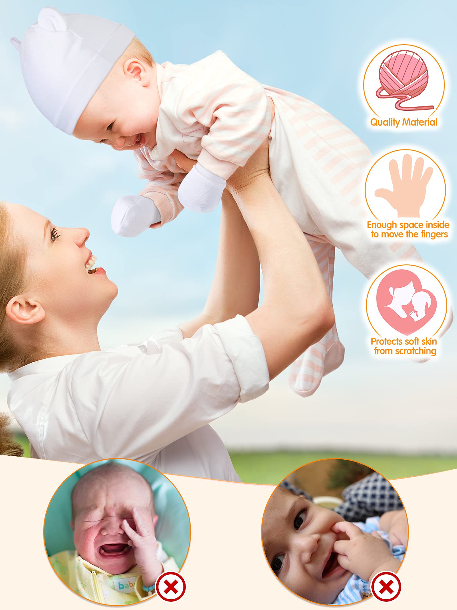 Geyoga 12 Pieces Newborn Hat Mittens Gloves Set Baby Boys Girls Cotton Baby Beanie for 0-12 Months