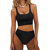 ANRABESS Bikini Sets for Women Summer 2026 High Waisted 2 Piece Bathing Suit Tummy Control Swimsuit Color Block Swimwear