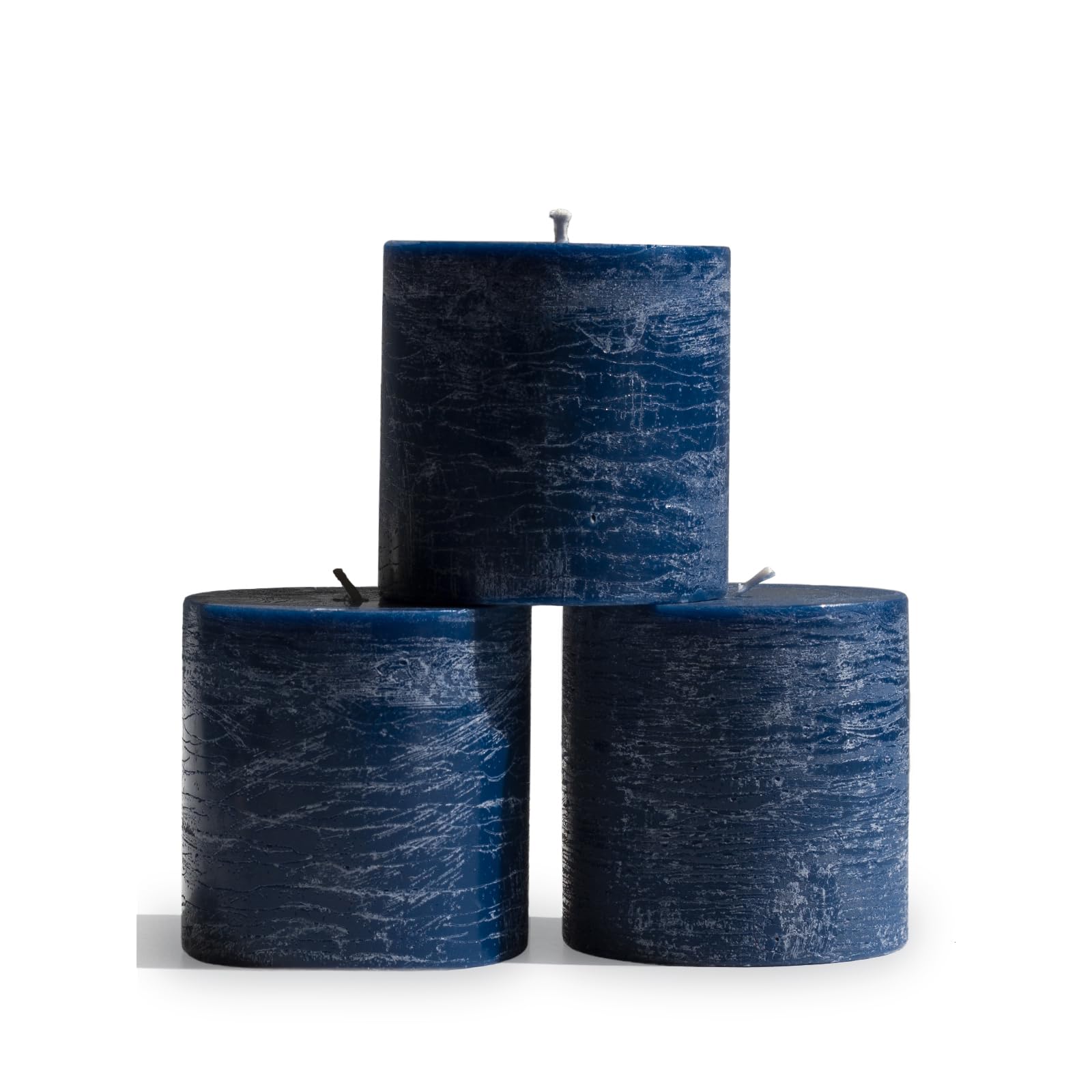 CANDWAX 7.6x7.6 cm Pillar Candles Set of 3 - Decorative Rustic Candles Unscented and Dinner Candles - Ideal as Wedding Candles or Large Candles for Home Interior - Dark Blue Candles