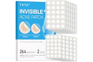 TKTK Pimple Patches for Face, 0.01cm Ultra-Thin Invisible Acne Patches, Hydrocolloid Patches for Breakouts, Absorbs Zits & Blemish, Suitable Under Makeup, 2 Sizes(10mm/12mm) 264 count