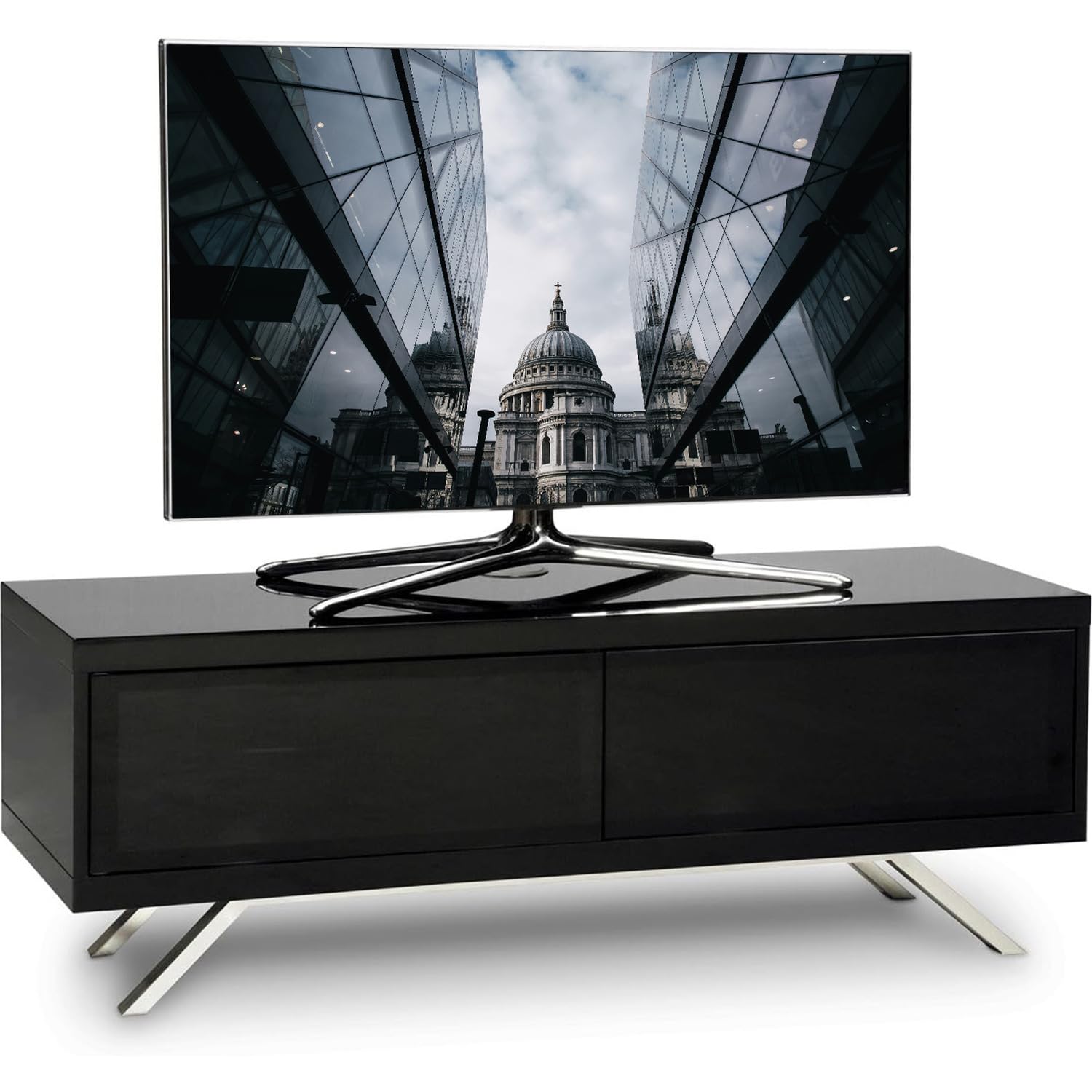 MDA Designs TUCANA 1200 HYBRID BLACK Beam Thru Remote-Friendly up to 60" Flat Screen TV Cabinet Stand