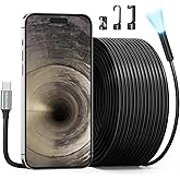 Teslong 50FT USB-C Borescope Camera with Light, Only Compatible with iPhone 15/16/17 Android Phones, 50 ft Flexible Waterproof Endoscope for DIY Pipe Inspection with Drain Snake