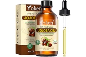 Yoken Jojoba Oil 4 fl oz EWG Verified 100% Pure Jojoba Oil Cold Pressed for Skin, Hair, Nails, Cuticles - Unrefined & Hexane Free, Natural Moisturizer Carrier oils Facial Serum for Gua Sha