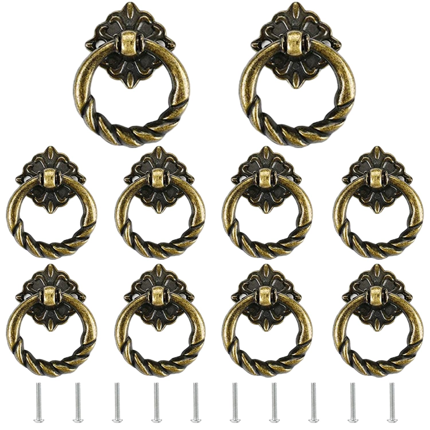 JINXM 10pcs Vintage Pull Ring Antique Pull Handles Knobs for Kitchen Cabinet Cupboard Dresser Door Drawer(Brass)