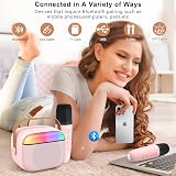 PKBD Karaoke Machine for Kids with 2 Wireless Microphones Pink Bluetooth Speaker view 2