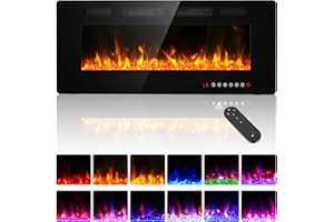 BREEZEHEAT 42inch Electric Fireplace Recessed Wall Mounted-Ultra Thin Fireplace Heater for Living Room/Bedroom with 2 Heat Vents, Remote Control, Touch Screen, Adjustable Flame, 8H Timer, 750w/1500w