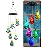 PACETAP Christmas Solar Wind Chimes, Color Changing Led Solar Wind Chimes, Hanging Outdoor Christmas New Year Garden Decor Gift for Children/Mom