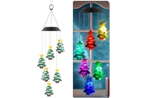 PACETAP Christmas Solar Wind Chimes, Color Changing Led Solar Wind Chimes, Hanging Outdoor Christmas New Year Garden Decor Gift for Children/Mom