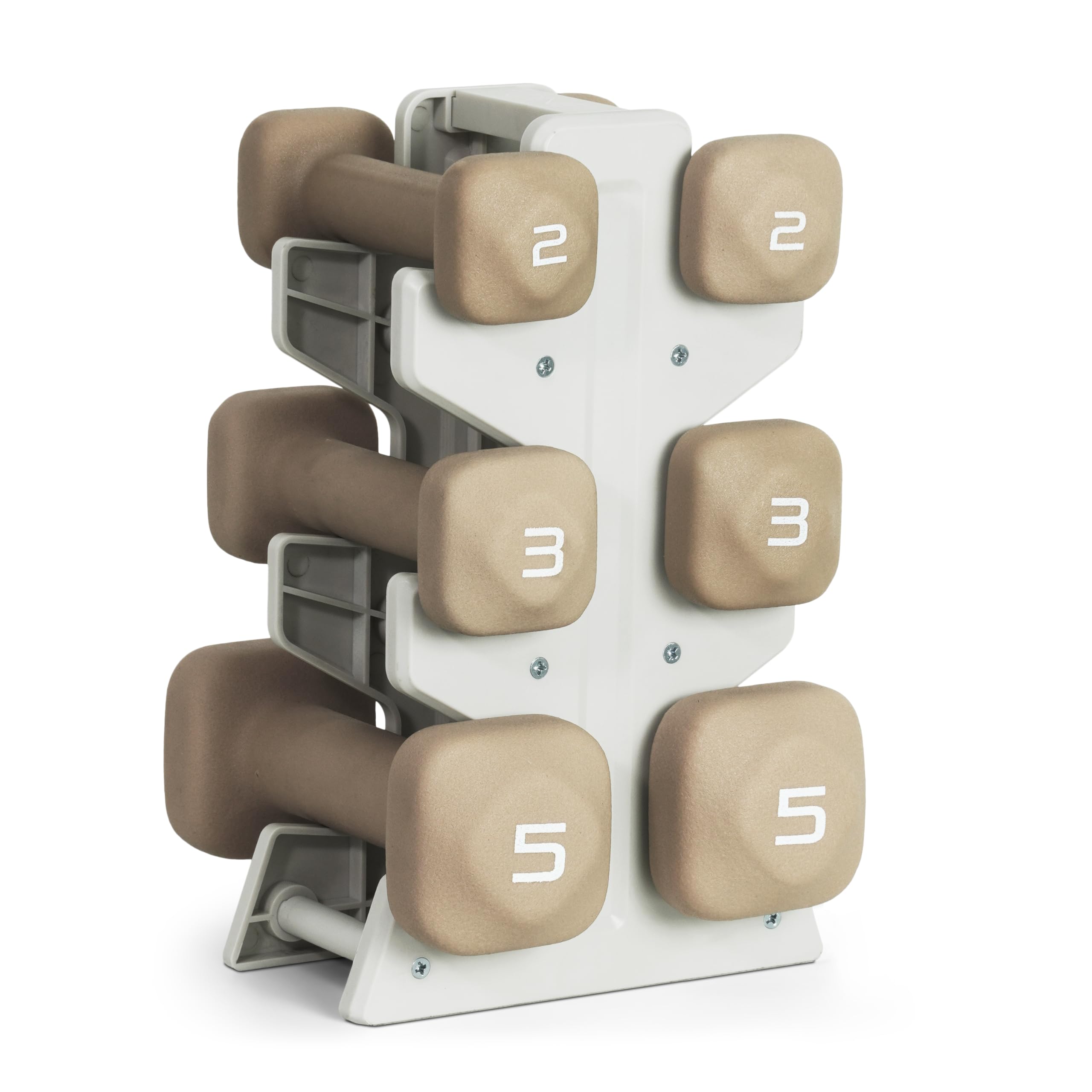 Photo 1 of (missing pieces) Tone Fitness 20 LB Neoprene Dumbbell Set with Storage Rack – Non-Slip, Anti-Roll Hand Weights for Home Gym Workouts - Beige