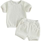 Fernvia Toddler Baby Girl Summer Clothes Solid Jacquard Short Sleeves T-Shirt Tops + Shorts 3 6 9 12 18 24 Months Outfits Set