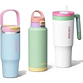 CAROTE 3-Pack Insulated Stainless Steel Water Bottles with Upgraded Leakproof Tech, Car Holder Fit & Scratch-Resistant, 32/32/40 oz Travel Straw Tumblers Set for Home/Car/Outdoor (Macaron)
