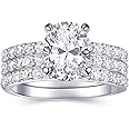 AONED 2 Carat Oval Engagement Rings Set for Women | Cubic Zirconia Wedding Sets | Wedding Band Ring | Promise Rings for Her 18K White Gold Plated Jewelry Gifts Size 4-11