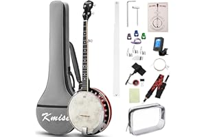 Kmise Lefty Banjo, 5 String Left Handed Banjos with Remo Head Full Size 38 Inch Closed Back with Removable Resonator, Strings Pack, Finger Picks, Strap, Case for Beginners Adults Starter Gift