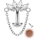 COCHARM Floating Lotus Belly Button Rings 14G G23 Solid Titanium Belly Navel Rings for Women Internally Thread Navel Piercing Jewelry