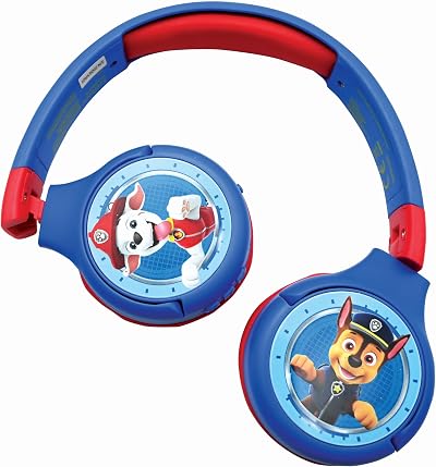 LEXIBOOK Paw Patrol 2-in-1 Bluetooth Kids Headphones 85 dB Safe Blue Red