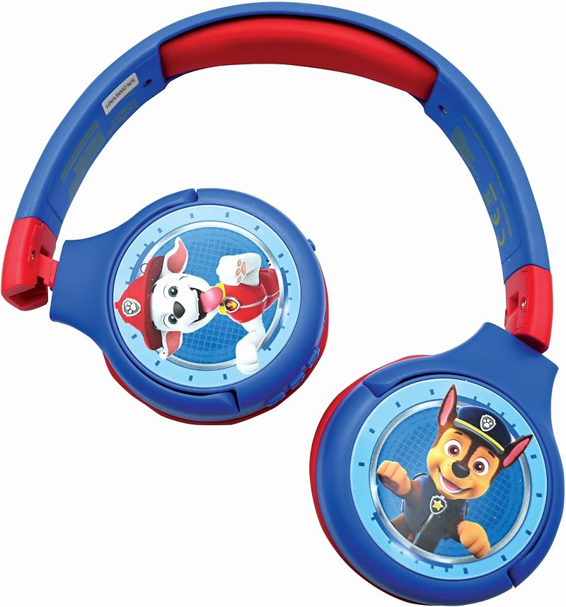 LEXIBOOK Paw Patrol 2-in-1 Bluetooth Kids Headphones 85 dB Safe Blue Red