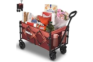 Duhkoi Collapsible Wagon Cart with Wheels Foldable,11 lbs Lightweight Portable Folding Utility Wagon,90 L Heavy Duty Grocery 