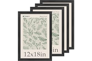 TENIBYC 12x18 Frame Set of 4, Textured Black Wood & HD Tempered Glass, 12x18 Poster Picture Frame, Vertical & Horizontal Wall Hanging