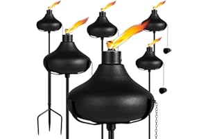 FAN-Torches 24.5 Oz Home Garden Torch Set of 6, Outdoor Metal Torch Garden Décor,55-Inch Upgraded Citronella Torches with 3-Prong Grounded Stake, Metal Light Torches for Party Patio Pathway