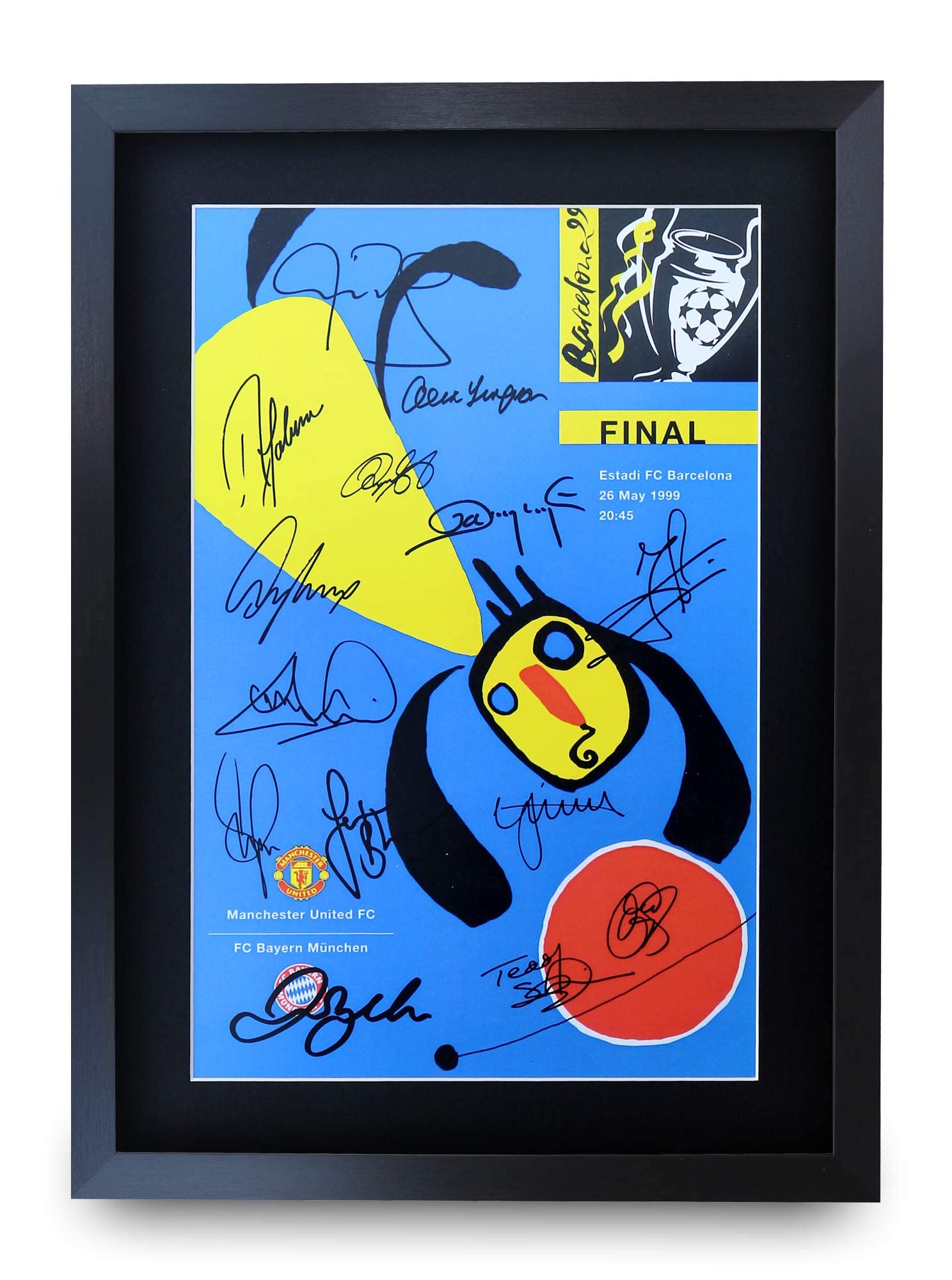 HWC Trading A3 FR 1999 Champions League Final Programme Poster The Team Signed Gift FRAMED A3 Printed Autograph Football Gifts Print Photo Picture Display