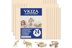 VKIZA 24 Pack Basswood Sheets 12"x12"x1/8", 3mm Basswood for Laser Cutting and Engraving,Plywood Sheets Unfinished Wood for Crafts,Thin Wood Sheets for Wood Burning,DIY Ornaments and Architectural Model.