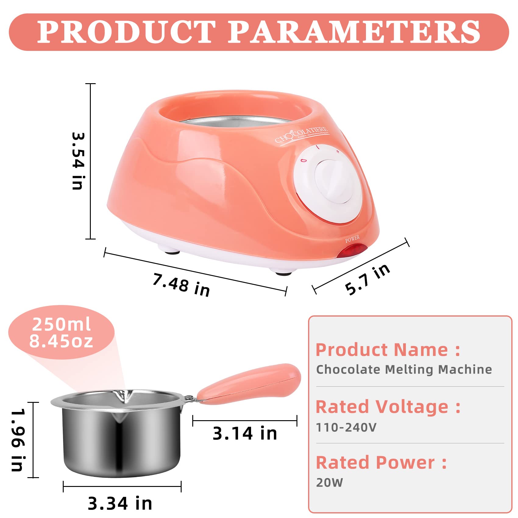 8.45oz Melting Fondue Set,MINI Electric Chocolate Melting Pot,Chocolate Fondue Fountain,Warmer Machine for Milk Chocolate,Cheese,Butter,Candy (Pink)