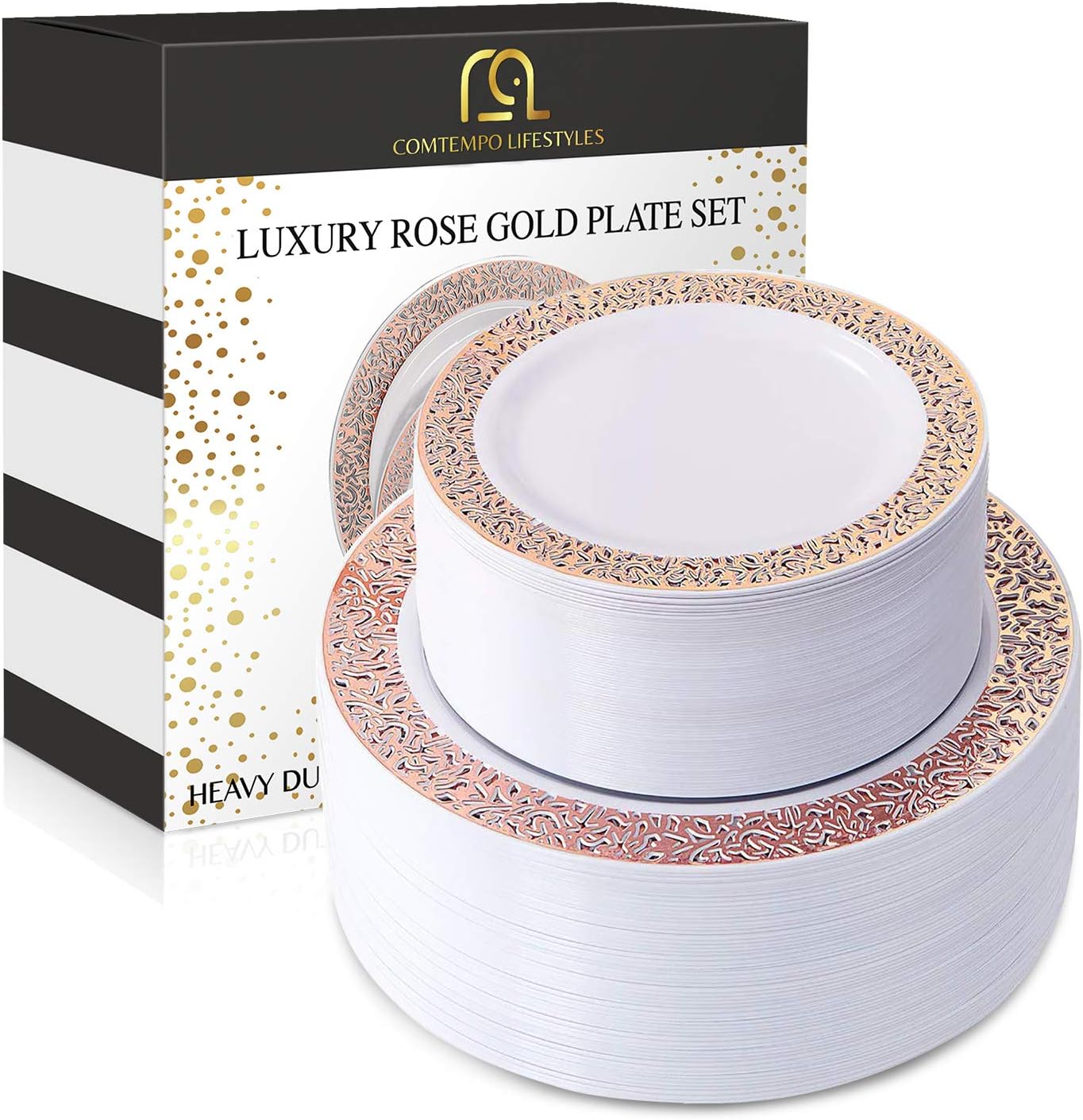 120PCS Stunning Lace Design Rose Gold Plastic Plates | Class Up Any Wedding, Birthday or Event With Our Rose Gold Disposable Plates | Rose Gold Party Plates | Rose Gold Plates Party Supplies