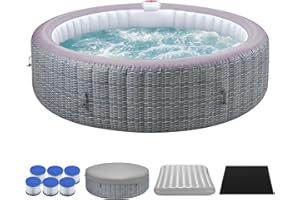 BTMWAY 82" Inflatable Hot Tub for 4-6 People, 130 Soothing Bubble Jets Portable Ourdoor Spa, Smart Heating up to 104°F, with Insulated Cover & PE Floor Mat, 110-120V Input