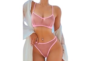 SOLY HUX Women's Lingerie Set Mesh Sheer Bra and Panty See Through Sexy Underwear Sets