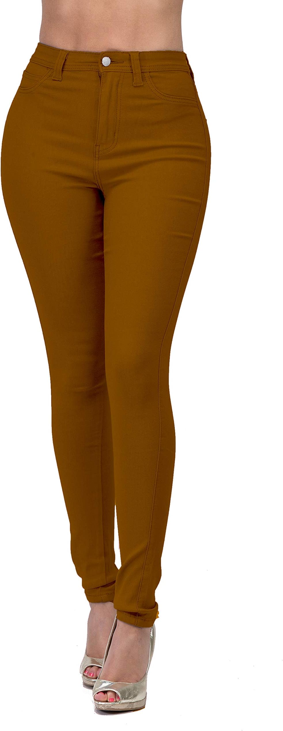 High Waisted-Rise Colored Stretch Skinny Destroyed Ripped Distressed Jeans for Women Olive Mustard RED