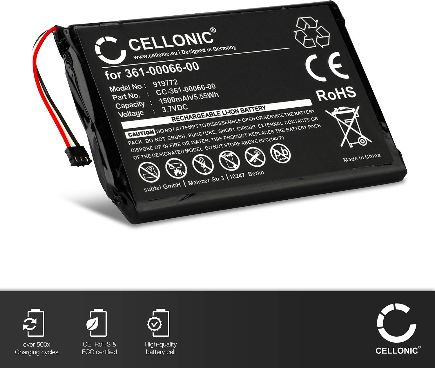 CELLONIC 1x Battery for GPS/Navigation Compatible with Garmin Camper 760LMT-D, Dezl 760, Camper 760, 361-00066-00 - (1500mAh, 3.7V) - Image 3