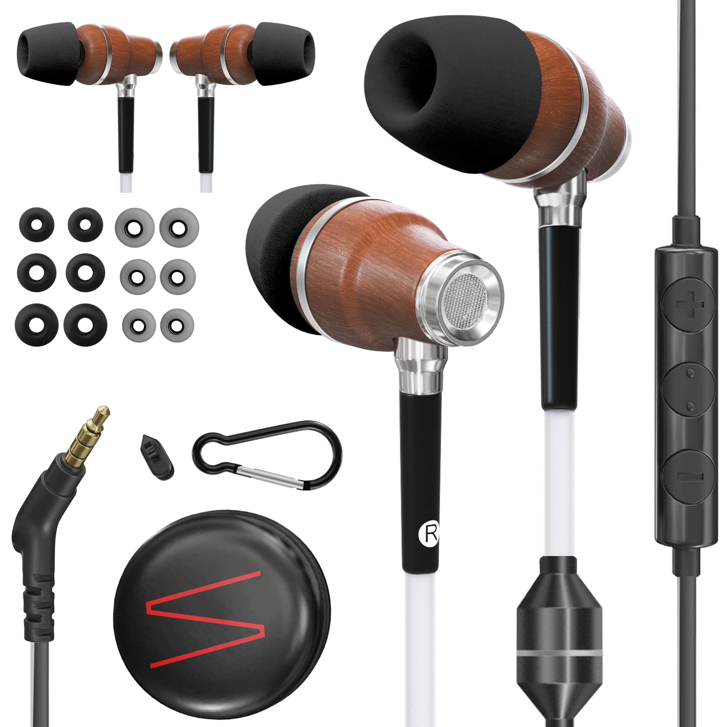 Symphonized Premium Wooden Airtube Headphones (3.5mm Jack) - Microphone & Volume Control, EMF Plug in Earphones Wire, Corded Ear Buds Wired Earbuds with Mic for Computer, Laptop & Phone with Aux Cord