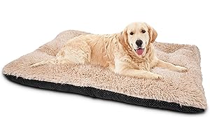 JOEJOY Large Dog Bed Crate Pad, Deluxe Plush Washable Dog Beds Fulffy Soft Kennel Pad Anti-Slip Pet Sleeping Mat for Extra Large Medium Small Dogs, 40" x 27", Beige