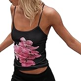 Women Y2k Vintage Floral Cami Tank Tops Spaghetti Strap Slim Fit BandeauTops Sleeveless Aesthetic Going Out Tops