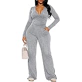 CLOCOR Womens 2 Piece Outfits Sweatsuits - Tracksuit Set Long Sleeve Crop Top & Drawstring Wide Leg Pants with Pockets