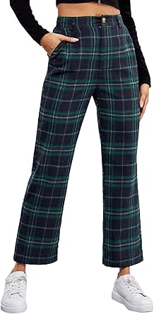 high waisted tartan trousers