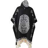 JXVX Mexican Poncho with Hood serape Vintage Aztec Hippie Striped Western Blanket Poncho Sleeveless Sweater Zarape Costume