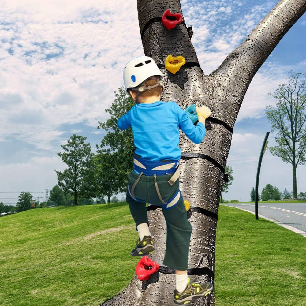 PLYFUNS 12 Ninja Tree Climbing Holds for Kids - Rock Climbing Holds with 6 Sturdy Ratchet Straps Adult Climbing Rocks for Outdoor Play Course Training: Toys & Games